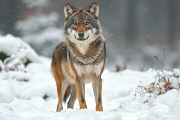 Portrait of a wolf (Canis lupus) in winter forest