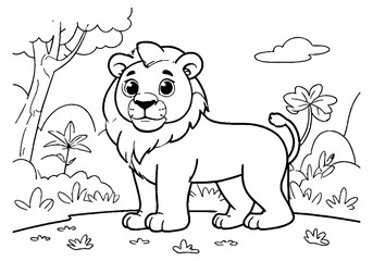 Coloring page of little baby lion for kids coloring book