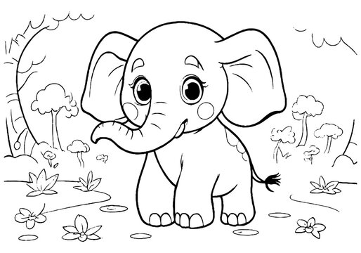 Coloring page of little baby elephant for kids coloring book