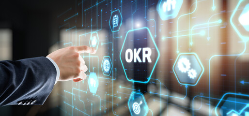 OKR Objective key result business technology finance concept on virtual screen - 785919877