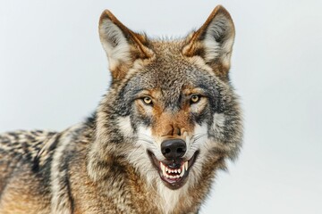 Portrait of a wolf in the winter on a white background
