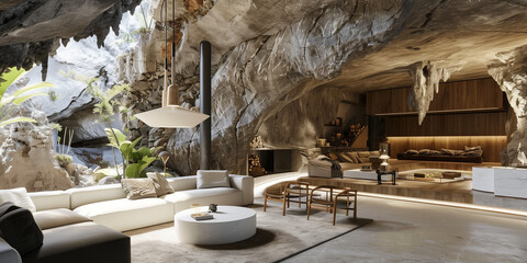 Modern Living Room in Cave 