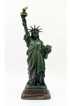 A detailed replica of the Statue of Liberty with a white background symbolizing freedom and democracy.