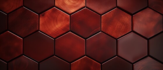 Luxurious hexagonal skin texture improvement, flat, elegant dark mahogany background, - obrazy, fototapety, plakaty