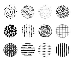 Hand drawn abstract patterns and textures in circle shape. Suitable for social media highlight cover, sticker, icon, etc.