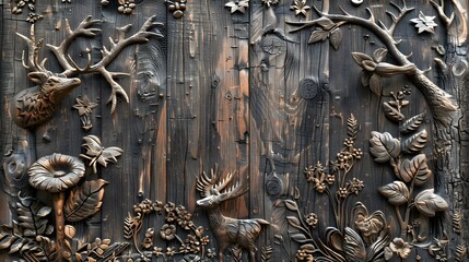 Intricate Woodland Carving on Panel
