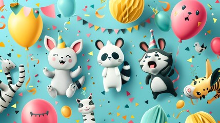 Naklejka premium Colorful Animal Party Celebration