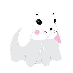 Cute white rabbit in various poses. Rabbit animal icon isolated on background. For Moon Festival, Chinese Lunar Year of the Rabbit, Easter decor. White Easter bunny, hare. Wild animals, baby animals