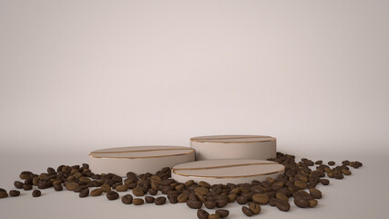 Podium display platform with coffee beans for coffee product presentation, 3D render