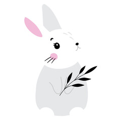 Cute white rabbit in various poses. Rabbit animal icon isolated on background. For Moon Festival, Chinese Lunar Year of the Rabbit, Easter decor. White Easter bunny, hare. Wild animals, baby animals