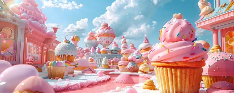 Vibrant Anime Inspired Pastel Hued Edible Digital Creations Blending Food and Art in a Whimsical Fantasy Fairytale Setting