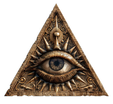 Illuminati eye symbol on a textured pyramid backdrop isolated on transparent background