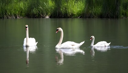 Family of Swans on the lake - Powered by Adobe