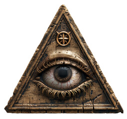 Illuminati eye symbol on a textured pyramid backdrop isolated on transparent background