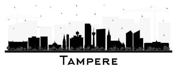 Tampere Finland city skyline silhouette with black buildings isolated on white. Tampere cityscape with landmarks. Tourism concept with modern and historic architecture. - 785927053