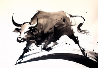 牛の水墨画