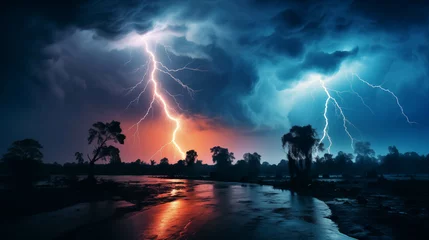 Foto op Plexiglas Storms that pile up large rain clouds cause powerful lightning strikes. © Gun