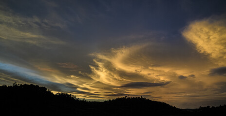 sunset in the mountains panorama, Shillong, Meghalya, India 