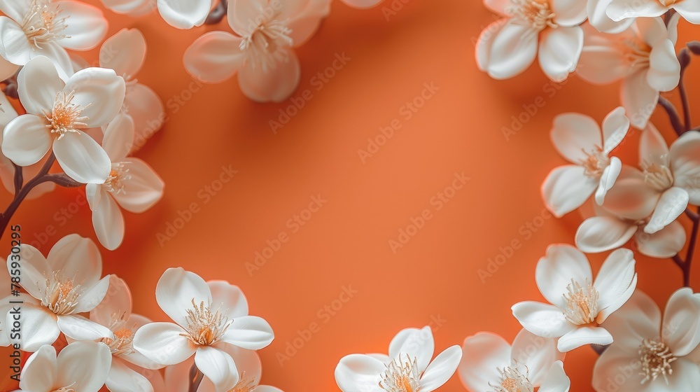 Aufkleber background for mockup with white flowers and orange background. generative ai.