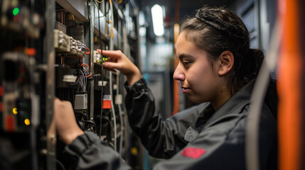 The server racks tower around them, a testament to the complexity of the task at hand, Realistic sculpture, crafted with meticulous detail to capture the technician's.
