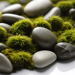 zen stones and green leaves