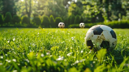 Close-up of soccer ball on the lush green grass