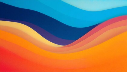Fototapeta premium Vibrant Colorful Curves Background, Artistic Display of Color Spectrum and Paper Texture, abstract color stripe pattern, graphic, yellow, orange, blue palette.