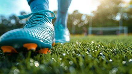 Close-up of soccer cleats on the grassy field - Powered by Adobe