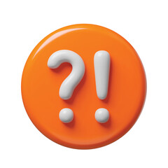 Question and exclamation signs 3d orange realistic glossy button. Exclamation and question punctuation marks, attention signals three-dimensional rendering vector illustration