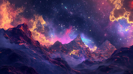 Cosmic Landscapes Create surreal cosmic landscapes with vibrant colors and celestial elements