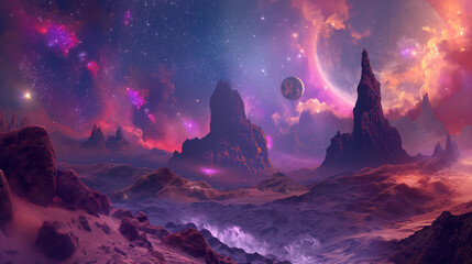 Cosmic Landscapes Create surreal cosmic landscapes with vibrant colors and celestial elements