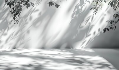 A visually stimulating composition featuring leaves and shadows against a textured cement wall, providing space for customizable text elements