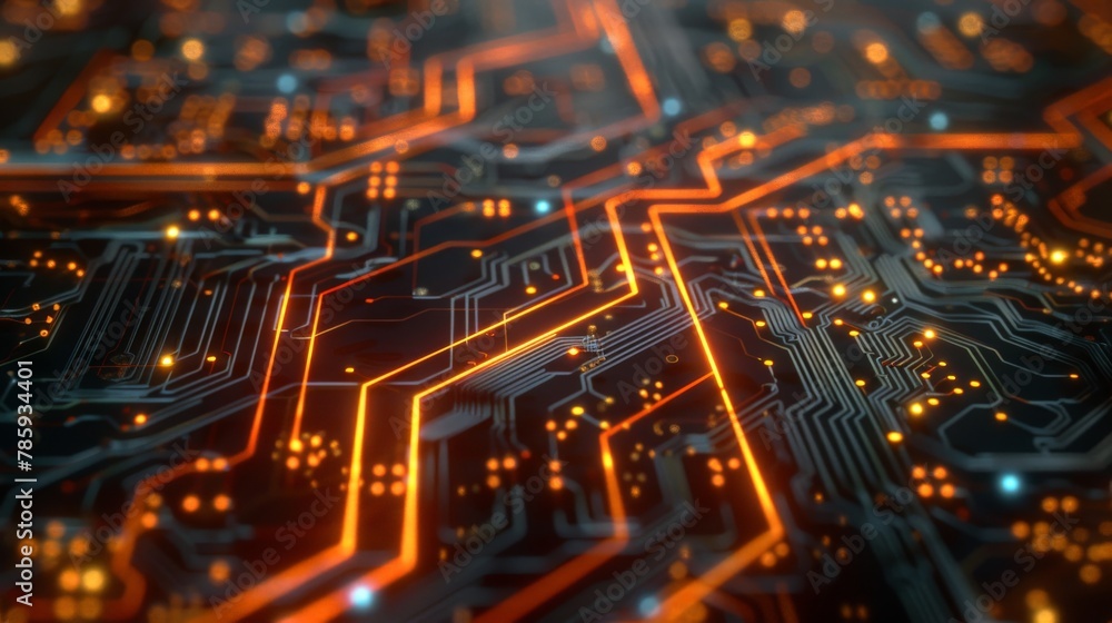 Poster a branching electrical circuit board with glowing pathways, representing the complex connections of 