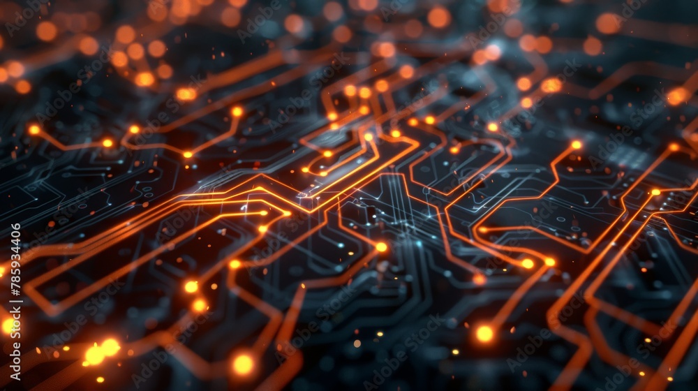 Poster a branching electrical circuit board with glowing pathways, representing the complex connections of 