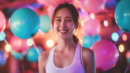 Radiant Fitness Enthusiast Enjoying a Moment of Happiness at Gym