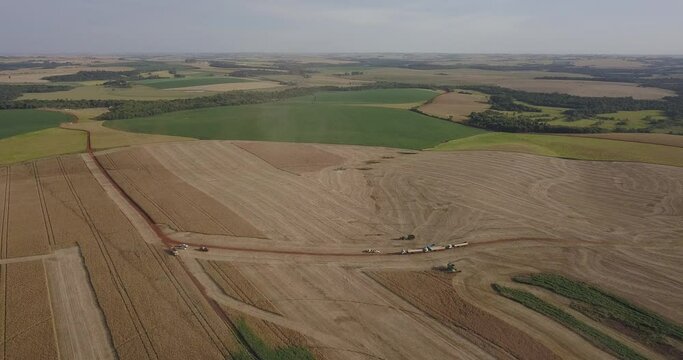 Soybeans fields in Brazil. Real farm in the interior of Mato Grosso. Aerial image.