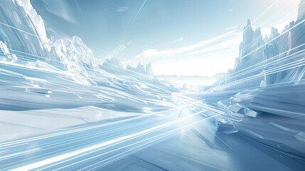 High-speed data-inspired icy blue 3D landscape, perfect for business concepts.