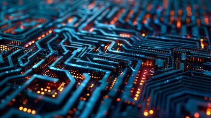 A circuit board shaped like a labyrinth, symbolizing the complexity of the digital world and the challenges of artificial intelligence. - obrazy, fototapety, plakaty