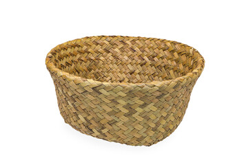 Straw wicker basket on a white background with clipping path. concept Natural eco materials