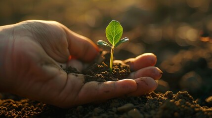 Fototapeta premium A close-up of a hand holding a young seedling. Emphasize the hope and potential for new life.