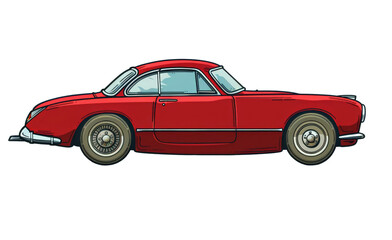 Retro car, side view, isolated on transparent background. Classic red vintage  automotive PNG illustration. For  banner, collectors, posters, card.