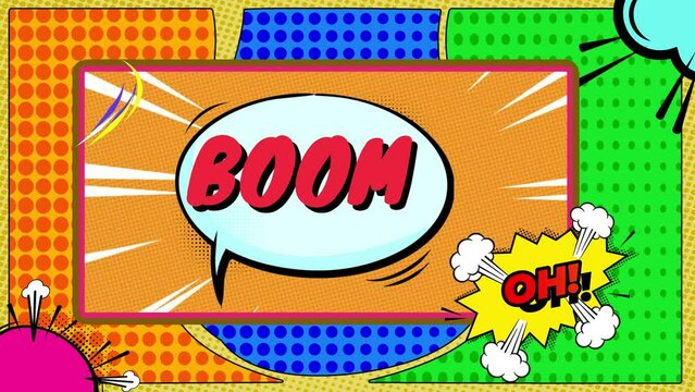 Comic style background pop rays | Sun rays rotating for comics, magazines, and posts | Animated comic background with speech Bubbles and comic elements