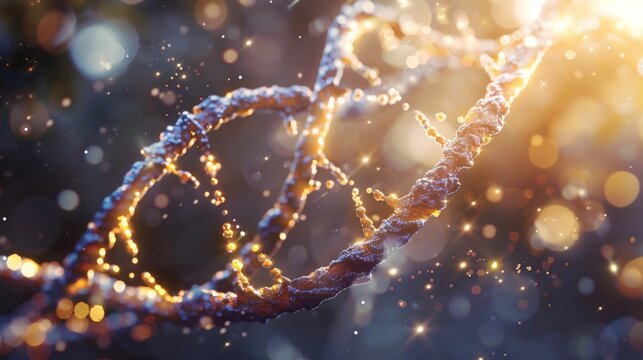 A DNA strand with a highlighted section, symbolizing the genetic changes caused by a cancer virus.