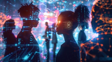 A group of diverse avatars interacting in a virtual world, highlighting the potential for digital connection and community.