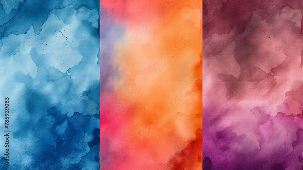 Poster a set of watercolor textures with soft pastel colors, arranged in vertical rows for seamless backgro