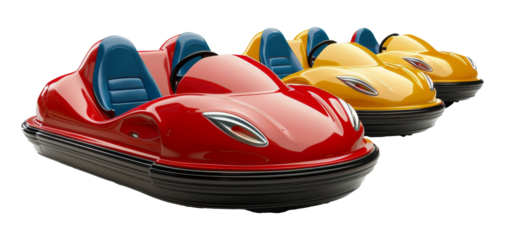 Colorful bumper cars in red and yellow ready for fun isolated on transparent background