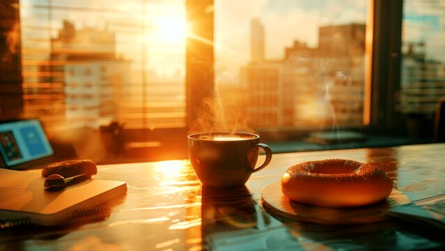Coffee Bliss: Enjoying Hot Coffee and a Bagel