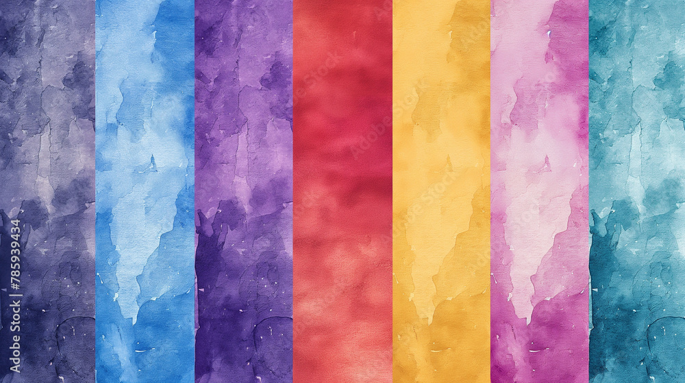 Poster a set of watercolor textures with soft pastel colors, arranged in vertical rows for seamless backgro