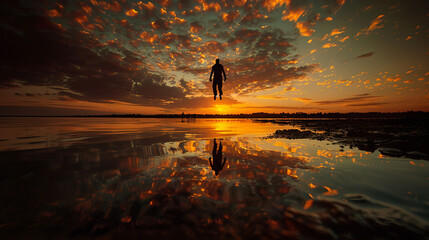 Dynamic Sunset Jump - Inspiring Image of Freedom and Fearlessness for Your Creative Projects