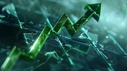 A line graph with a green arrow sharply pointing upwards, breaking through a glass ceiling, symbolizing exponential business growth.3D rendering. - obrazy, fototapety, plakaty